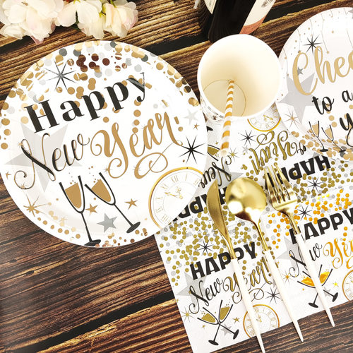 新年主题派对餐具套装一次性纸巾