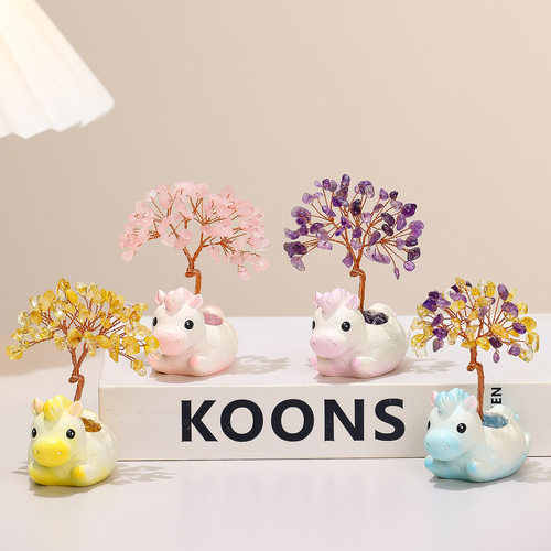 小马摆件水晶树办公室礼物新款