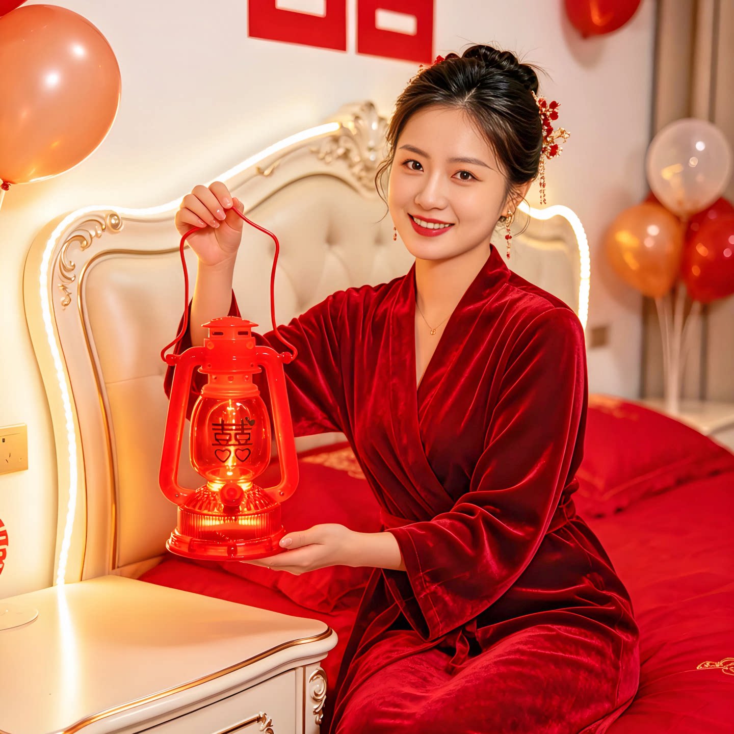 婚庆乔迁用品红色塑料马灯电子复古煤油灯丁财两旺新房入伙长明灯