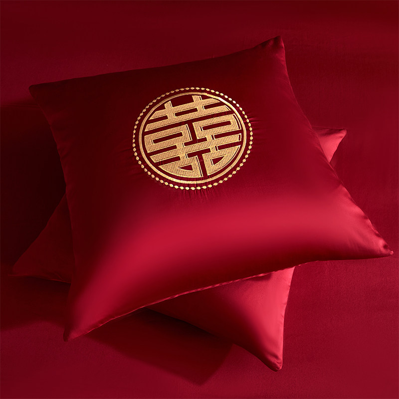婚庆靠垫枕套一对含芯n大红喜字刺绣抱枕60x60客厅沙发婚房腰枕垫