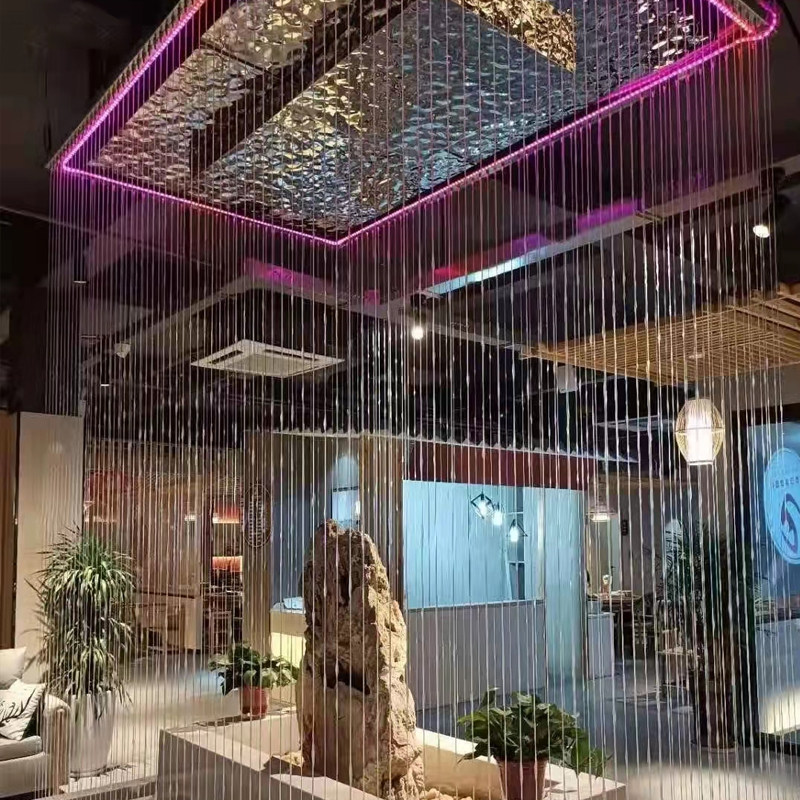 拉线水帘水幕光纤线n型数控流水墙落地室内装潢装饰钢丝线水景摆