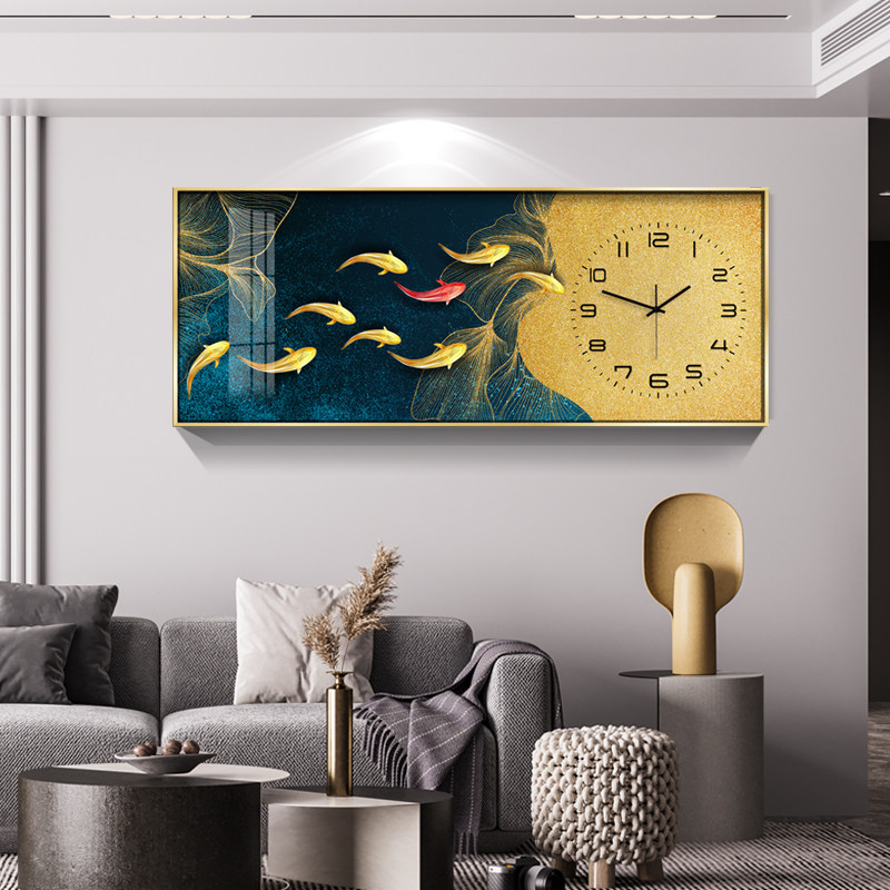 挂钟客厅装饰画餐厅钟表现代简约挂画晶瓷画沙Q发背景墙艺术画挂