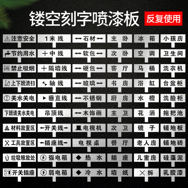 家装修镂空字喷漆模板不锈钢铁施工地I水电标识定位放样放线定制