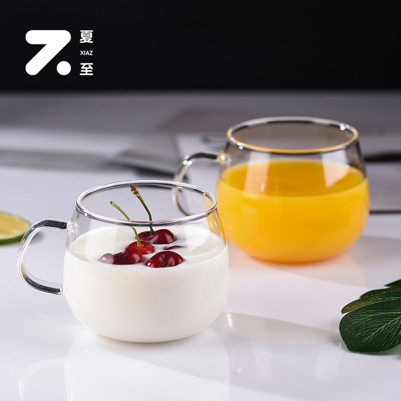 玻璃杯带把透明牛奶杯早餐杯z水杯家用可爱杯子女喝茶杯泡茶杯