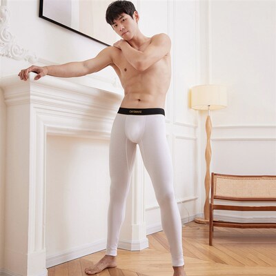 秋裤男款纯棉薄款男士保r暖裤春秋线裤男生时尚纯色打底裤透气青