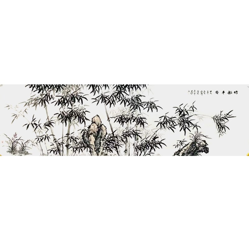 纯手绘国画水墨画竹子画横幅客厅玄关F过道装饰画酒店大堂茶室挂