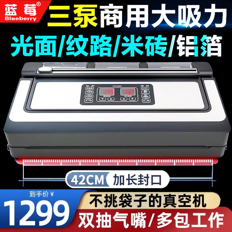 蓝莓PW420全自动真空包装机3泵商用干湿两用小型大米袋V鸡鸭鹅42c