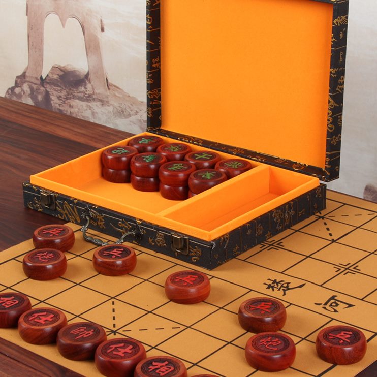 中国象棋带棋盘实木高档红木黑檀金丝楠紫檀红花梨折叠抽屉送礼