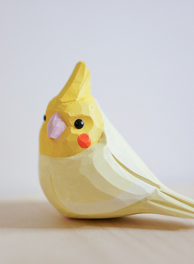 木刻自习室木雕小鸟 玄凤鹦鹉 可爱治愈纯手工桌面摆件新年礼物