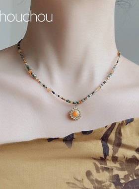 chouchou项链女敦煌系天然石串珠饰品国风彩色多巴胺叠戴锁骨链夏