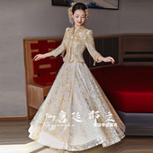 复古风金色秀禾服新娘结婚新中式 牡丹花高级感出阁婚服 嫁衣七分袖