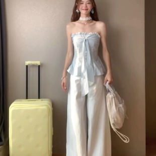 收腰显瘦甜辣妹上衣 蝴蝶结绑带设计抹胸背心女夏季