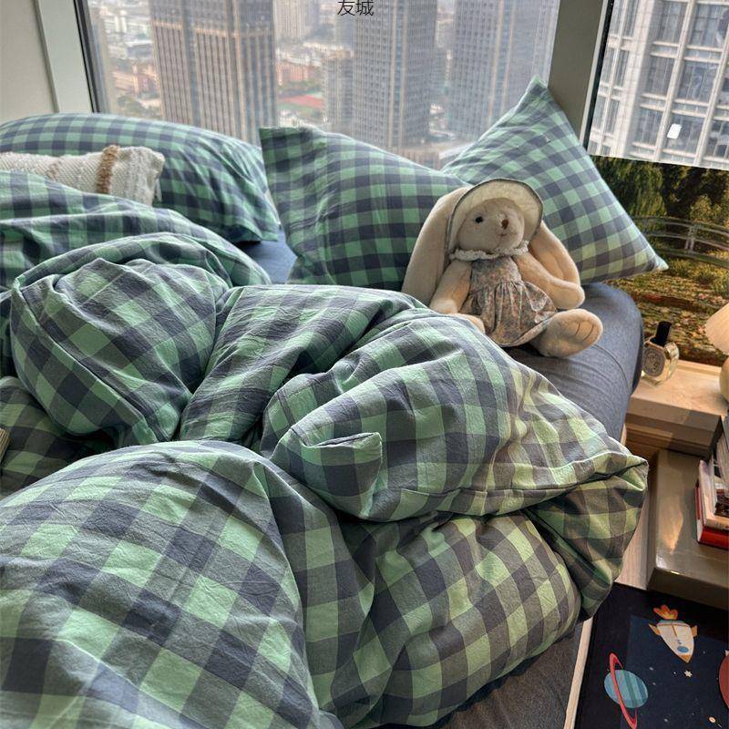 风民宿男生灰色床单床上用品四件套双人被套被单人宿舍三件套