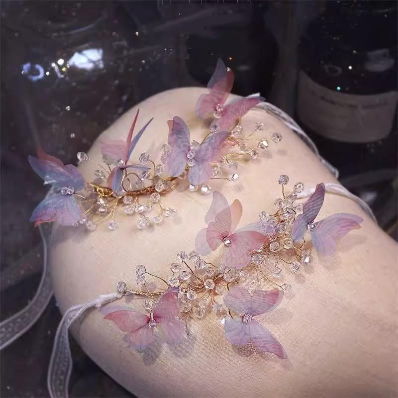 唯美小清新森系婚礼新娘手腕花伴娘团手环花蓝粉色蝴蝶水晶手绑花