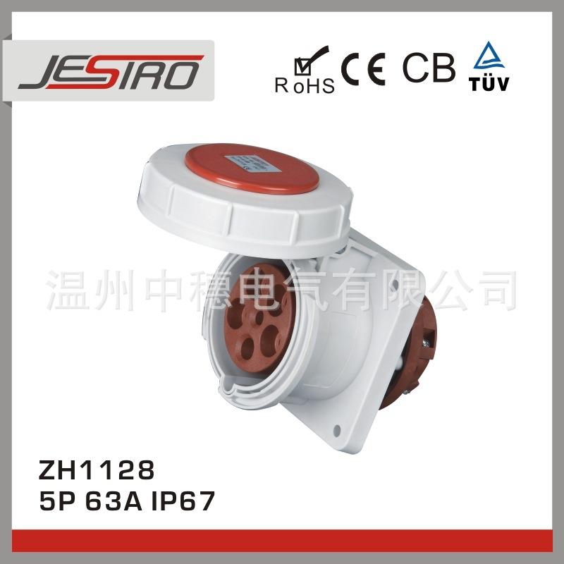 工业插头插座 暗装直插座 IP67 63A 3P+N+E工业插座ZH1128直销