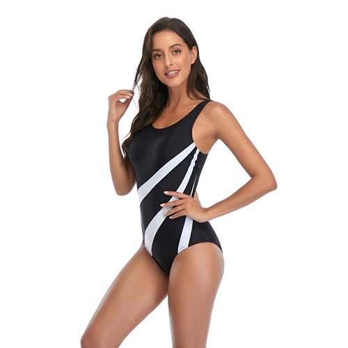 2026欧美跨境新款连体泳衣运动竞技女士泳装拼色清新比基尼bikini