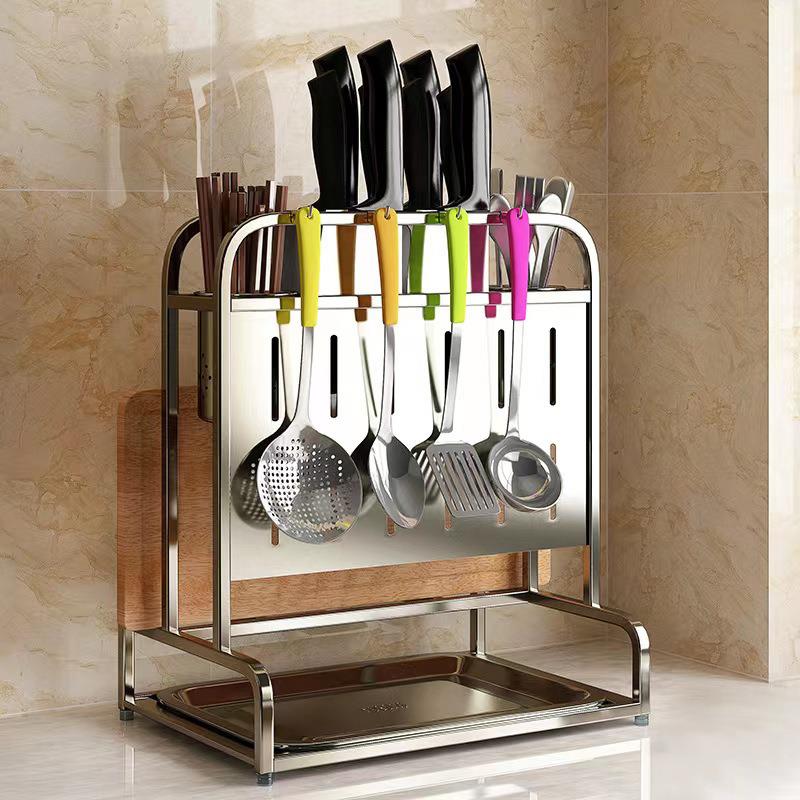 现代风不锈钢厨房置物架多功能砧板架菜刀架锅盖架收纳用品置物架