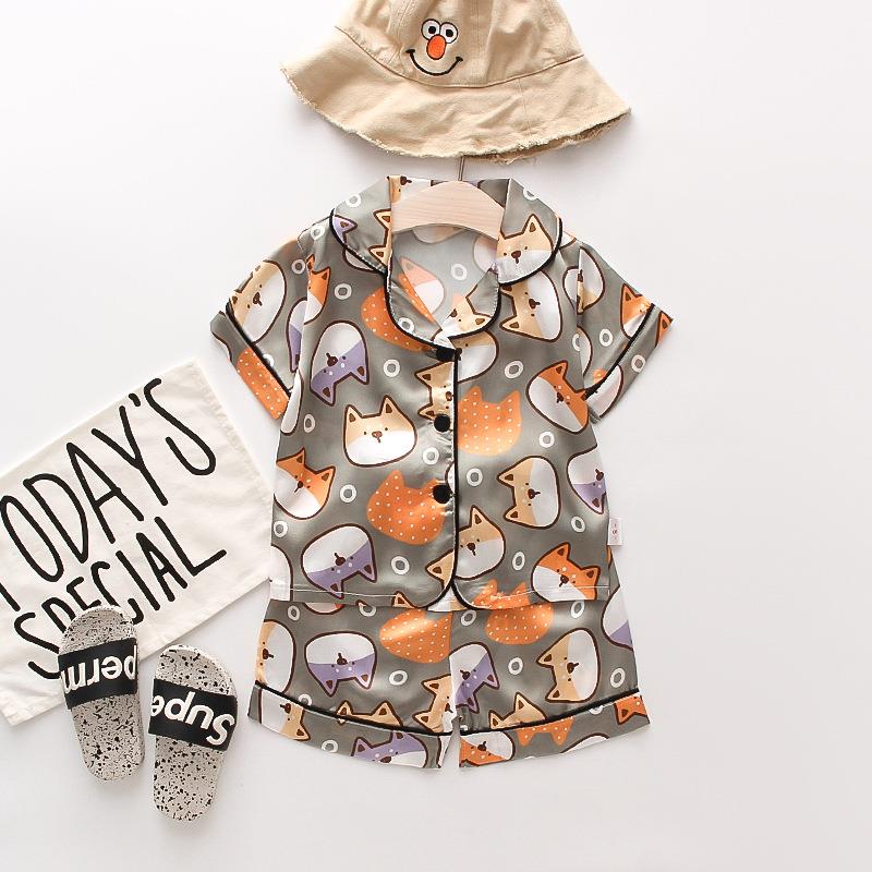 B85B新春BB85-短-2023韩版时尚中小件童可爱款柴犬睡衣家居服两套