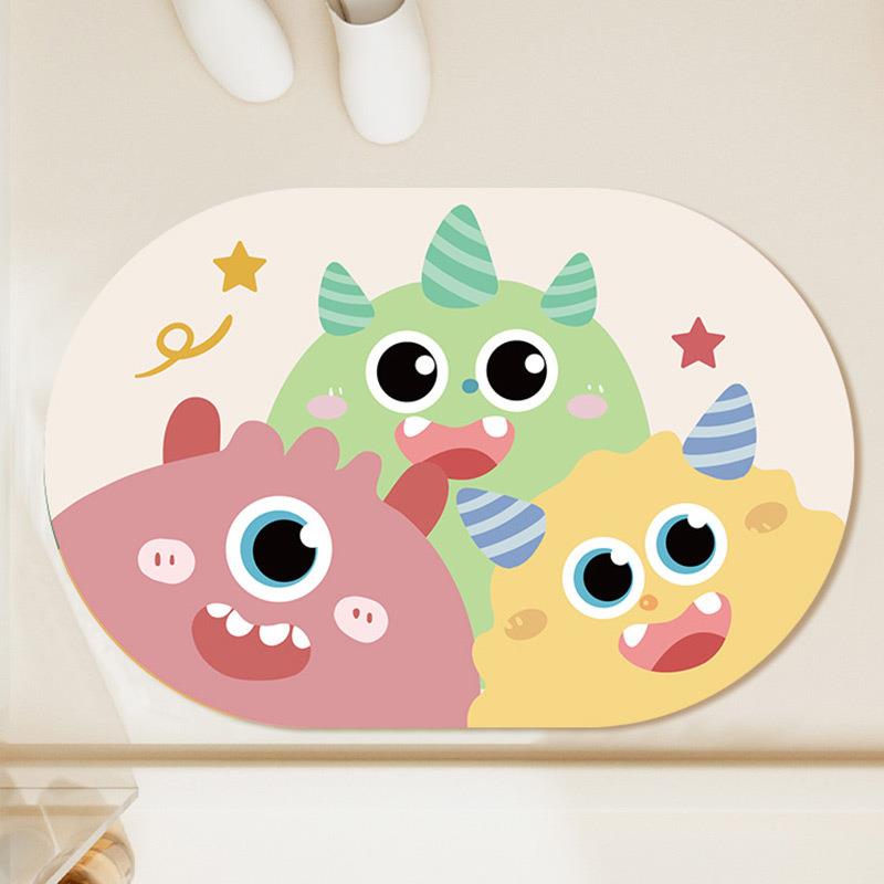 卡通可爱小怪兽浴室地垫卫生间吸水防滑脚垫速干易清洗硅藻泥地垫