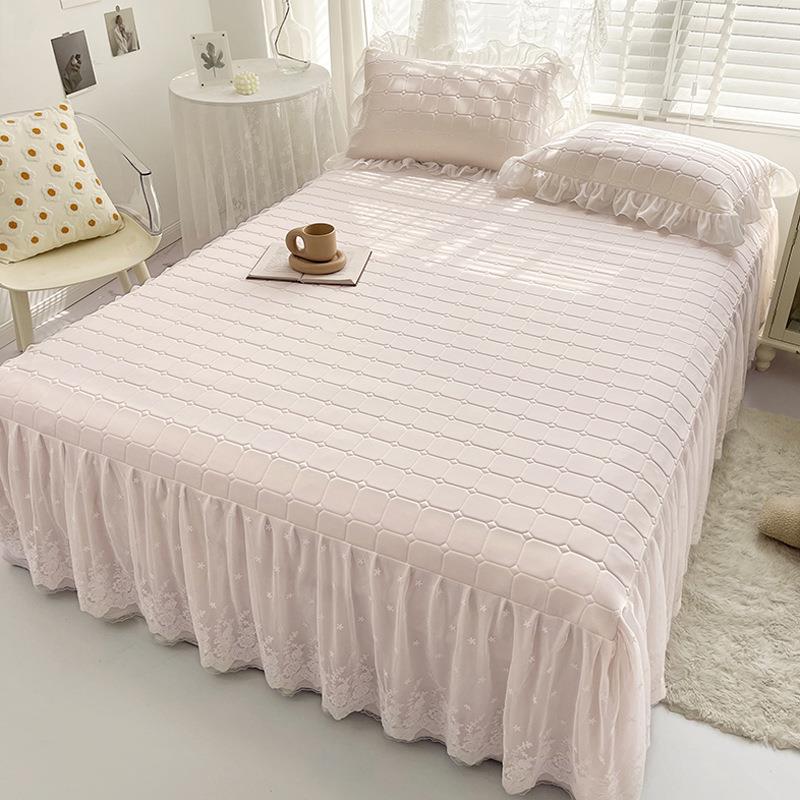 xyt乳胶凉席床裙款夏季可水洗折叠公主风花边家用冰丝空调席子三