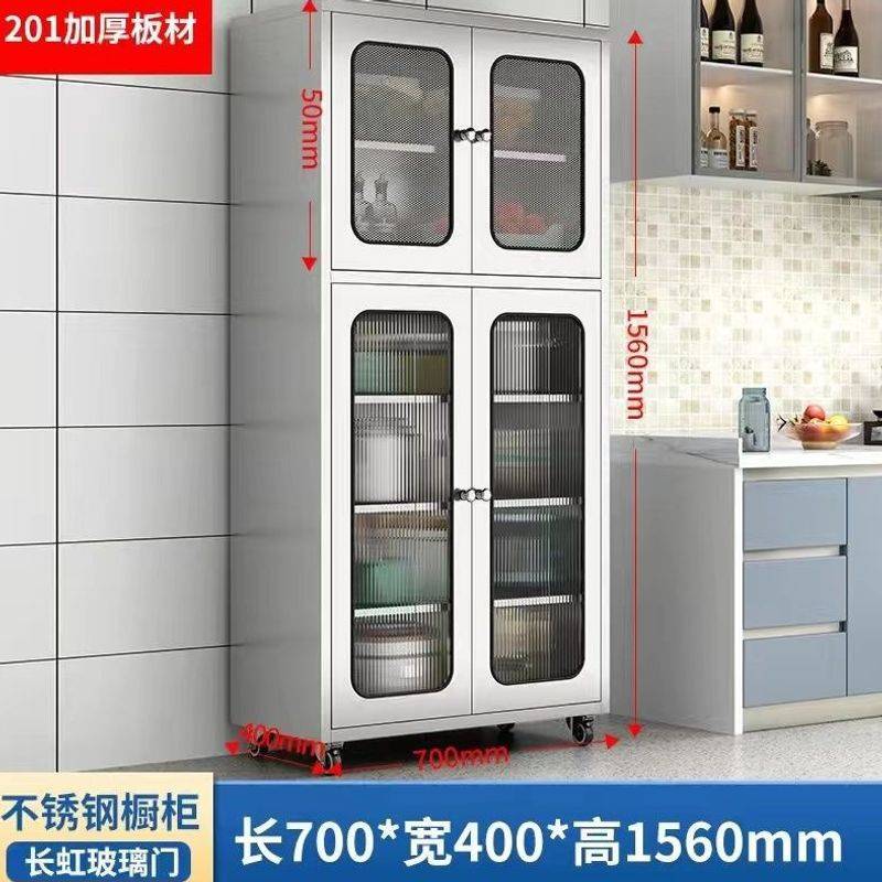 不锈钢餐边柜厨房碗柜餐厅储物柜网门透气置物柜活动收纳柜子加厚