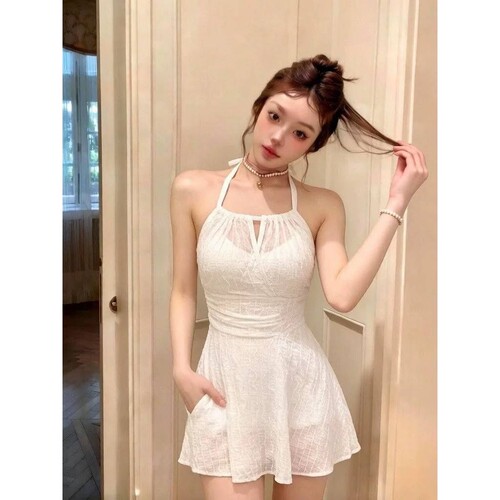 纯欲风连体裙式游泳衣女保守学生遮肚显瘦泡温泉度假泳装INS清纯