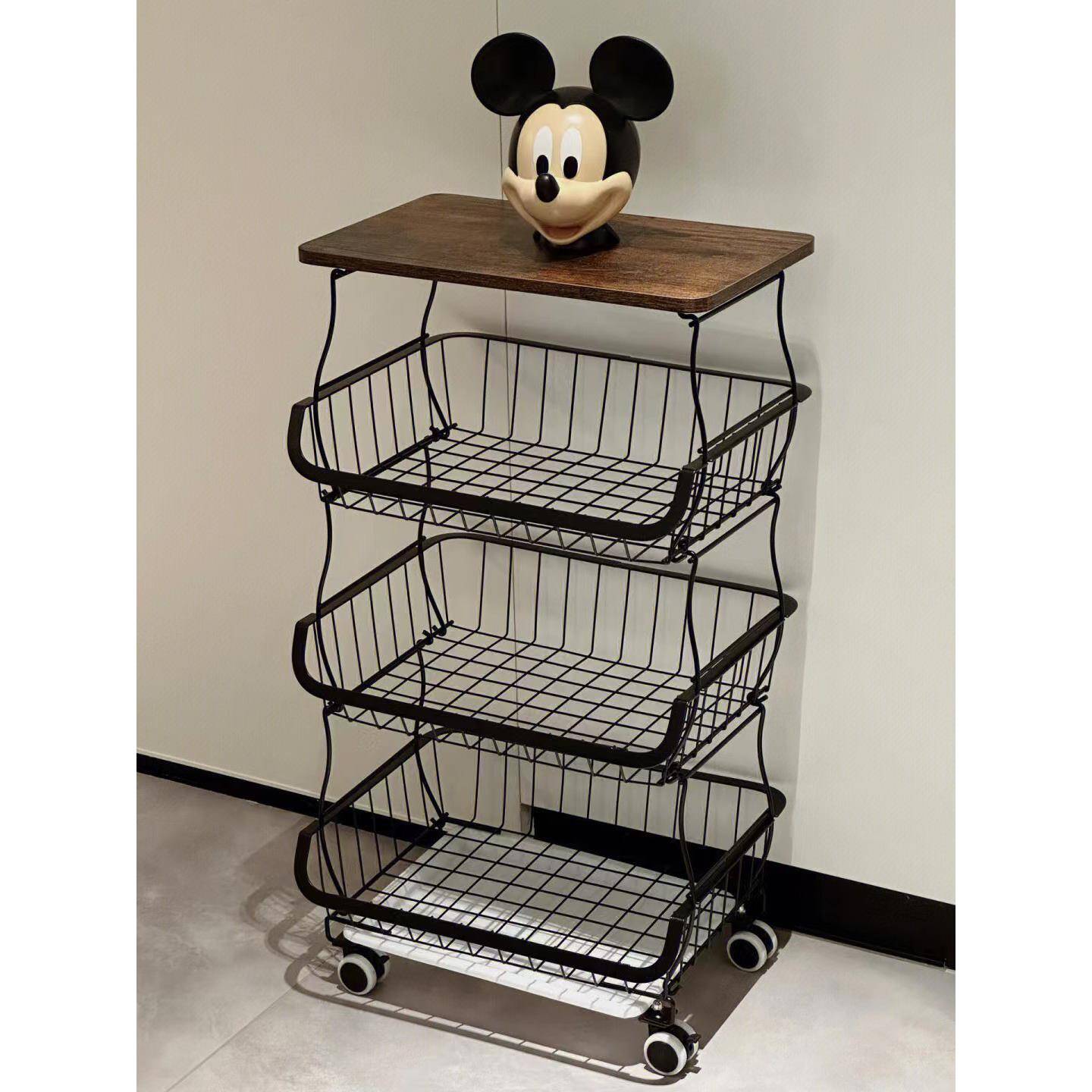 落地多层家用小推车厨房置物架可移动放蔬菜篮子菜筐玩具收纳