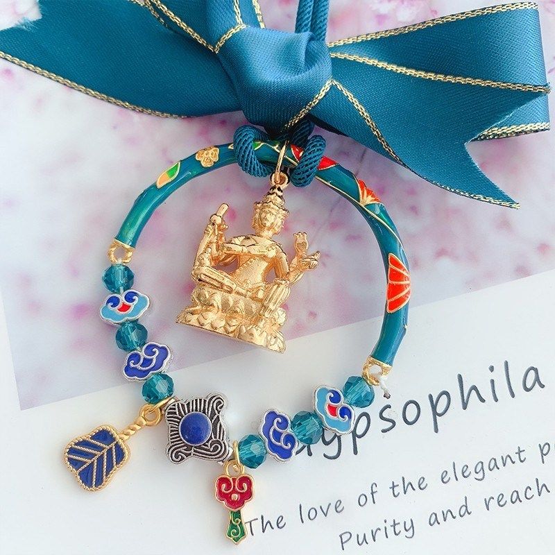 泰国佛牌 龙婆苏班四面佛车挂 孔雀蓝车载后视镜挂饰汽车挂件吊坠