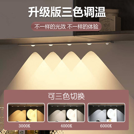 led充电人体感应灯带无线自粘鞋衣柜橱柜猫眼免布线酒柜波纹灯条