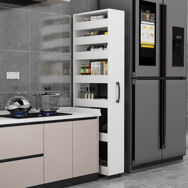 定制实木冰箱侧面置物架超窄缝隙夹缝柜带轮移动小推车极窄收纳柜