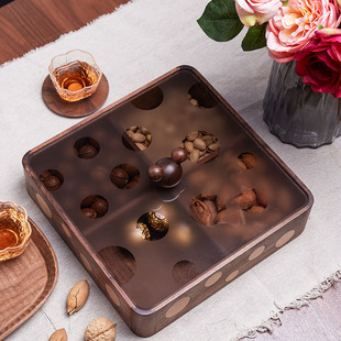 实木干果盒糖果盘轻奢家用客厅茶几过年密封坚果收纳盒零食摆放盘