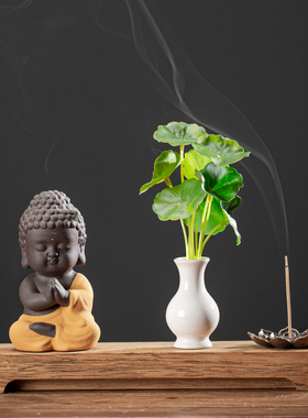 创意陶瓷小如来佛像摆件花器茶宠香插新中式禅意家居客厅桌面装饰
