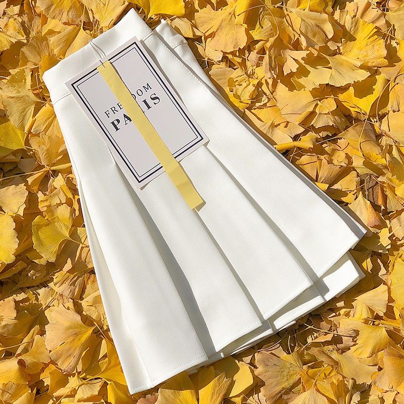 白色百褶裙女春秋冬学院风半身裙夏高腰a字显瘦大码西装料短裙裤