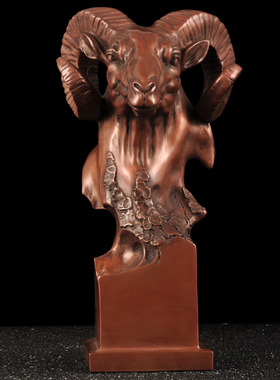 紫铜羊首摆件铜兽首生肖羊摆件创意工艺礼品摆饰家居客厅装饰品乔