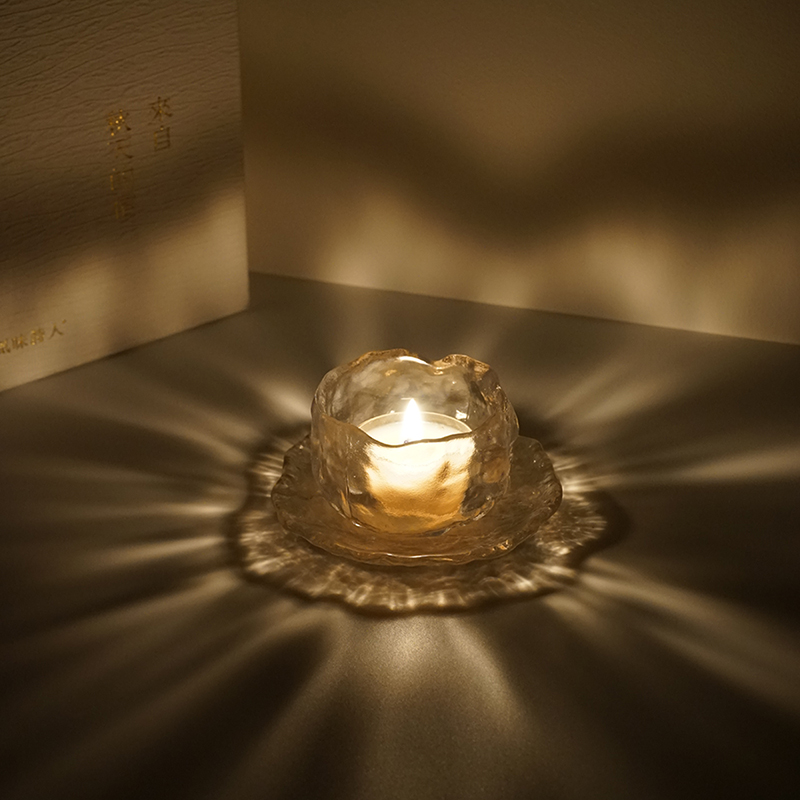 初雪冰冻玻璃烛杯磨砂浪漫光影氛围蜡烛台底座装饰小摆件烛光晚餐