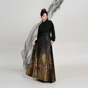 织造司[五行金]明制马面裙汉服暗纹织金半身裙女百搭羽裳黑色衬衫