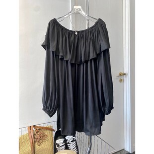 衬衫 高级感气质百搭宽松显瘦荷叶边一字领长袖 上衣女 新款 2023夏装