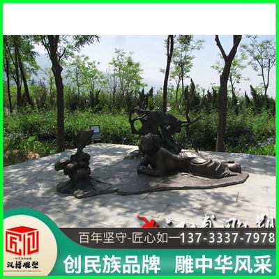 玻璃钢仿铜人物雕塑铸铜二十四孝卧冰求鲤人物场景雕塑铜雕古代人