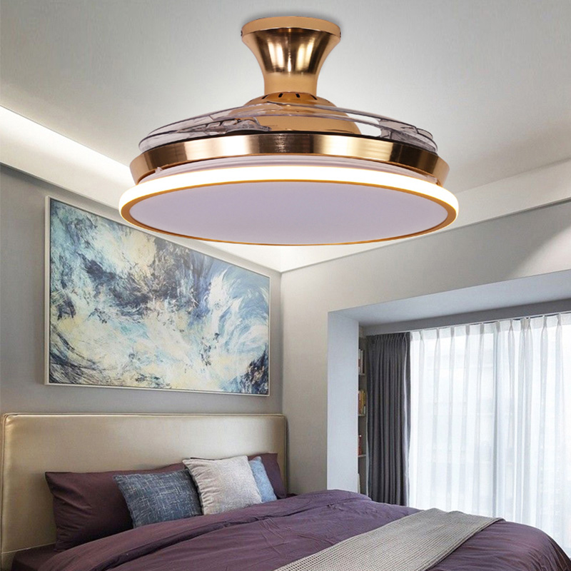 隐形吸顶风扇灯卧室餐厅北欧简约金色低楼层客厅超薄吊扇带灯一体