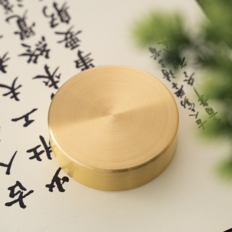 九千年黄铜印泥盒办公室天地盖印台铜盒子可定制图案刻字印章盒子