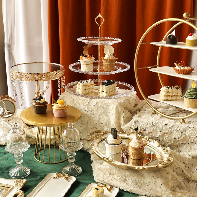 婚礼宴会甜品摆台冷餐茶歇下午茶点心架水果盘蛋糕托盘玻璃铁艺架