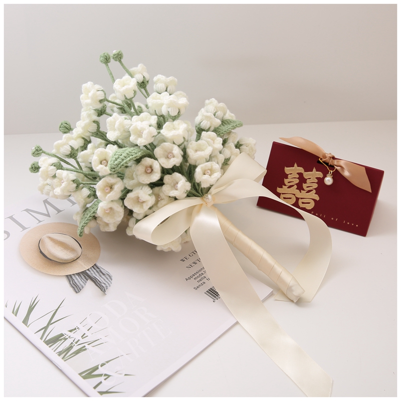毛线手工编织手捧花diy材料包99朵铃兰新娘高级领证花成品送闺蜜