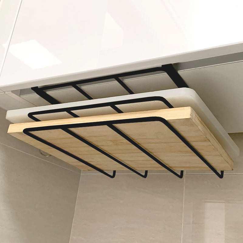 创意免打孔橱柜下砧板收纳架菜板置物架吊柜下悬挂放小锅盖架黑色,厨房/烹饪用具,厨房置物架/置物柜/角架,淘宝优惠券,粉丝福利购,淘宝优惠卷