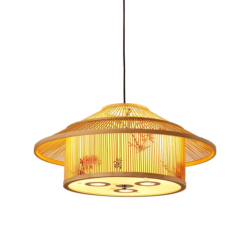 竹艺中式火锅店餐厅饭店带射灯吊灯日式民宿包厢禅意茶室竹编灯具
