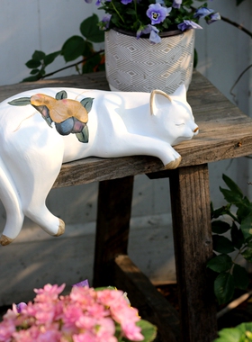 睡觉猫咪摆件桌面玄关高级感小众办公桌装饰客厅卧室户外庭院摆设