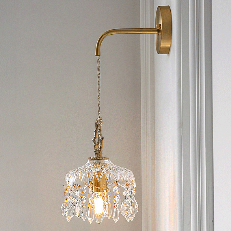 法式复古黄铜水晶卧室床头壁灯客厅玄关走廊过道衣帽间阳台小吊灯