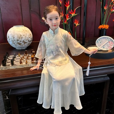 春夏汉服改良新中式盘扣套装儿童古装女童江南水乡母女款国风套裙