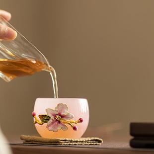 手工捏花粉琉璃水晶茶杯茶具主人杯品茗杯水杯家用下午茶功夫茶具