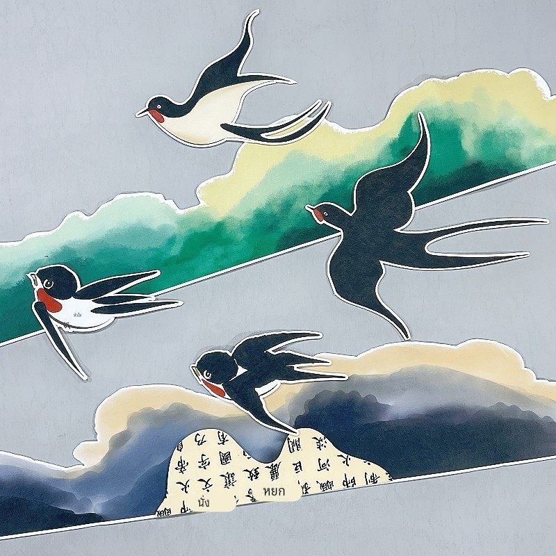 新中式国风燕子无纺布墙贴毛毡材料装饰幼儿园小鸟吊饰空中挂饰,家居饰品,文化墙贴,淘宝优惠券,粉丝福利购,淘宝优惠卷