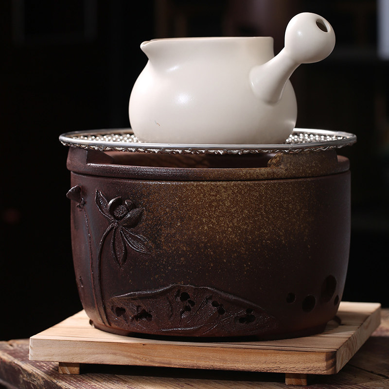 围炉火炭炉果木炭手工陶荷花煮茶炉陶壶复古室内炭火炉茶桌提梁壶,餐饮具,煮茶炉,淘宝优惠券,粉丝福利购,淘宝优惠卷